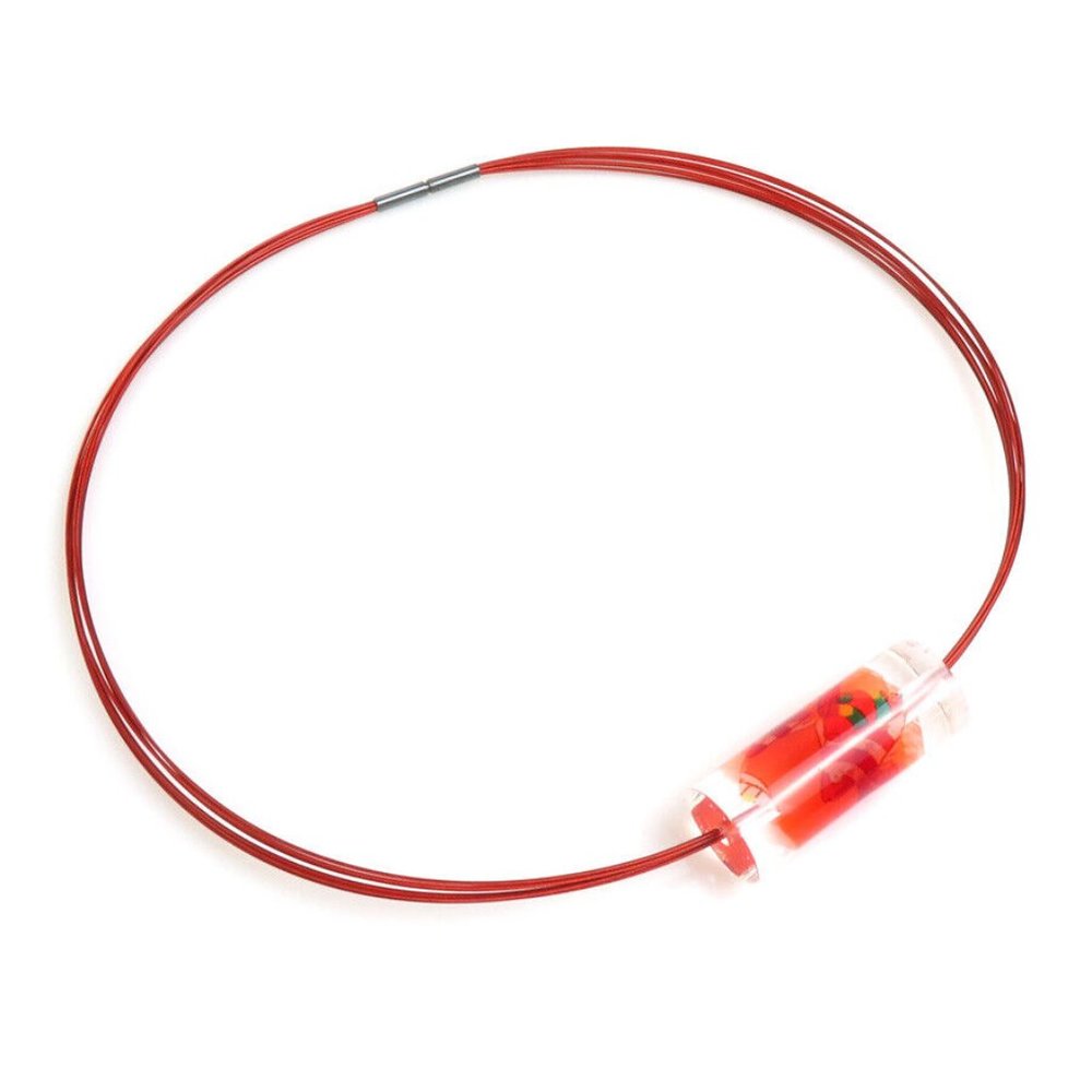 Auth HERMES BIJOUTERIE FANTAISE Pendant Necklace Red Resin - e56943a